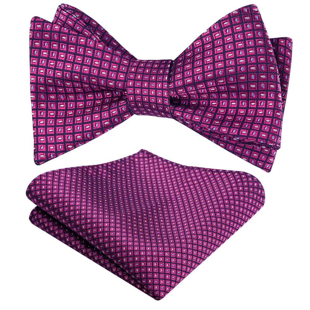 1005 2pcs Polka Dot Self Tied Bow Tie and Pocket Square Hand Tied Set